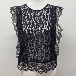 Express Lace Sleeveless Blouse Top Womens Size L Black Whimsigoth Witchy Gothic